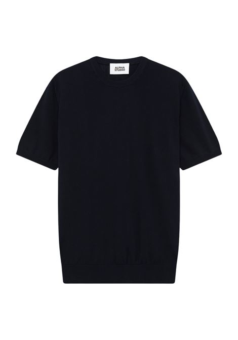 Alpha Studio girocollo in crepe di cotone blu notte ALPHA STUDIO | Maglieria | AU-5040C1001